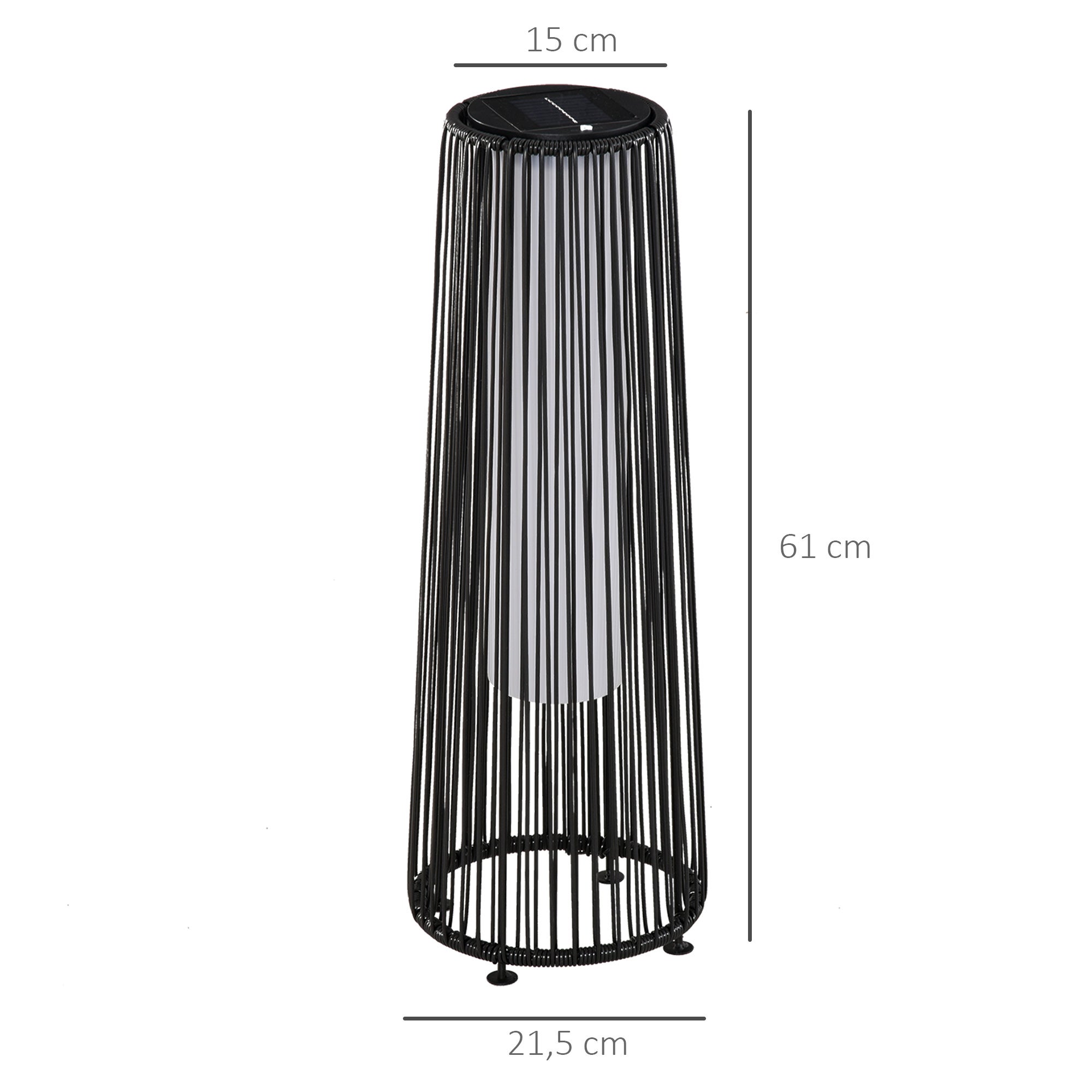 Lâmpada de Pé em Vime com Energia Solar Outsunny 21,5x21,5x61 cm Preto - 3