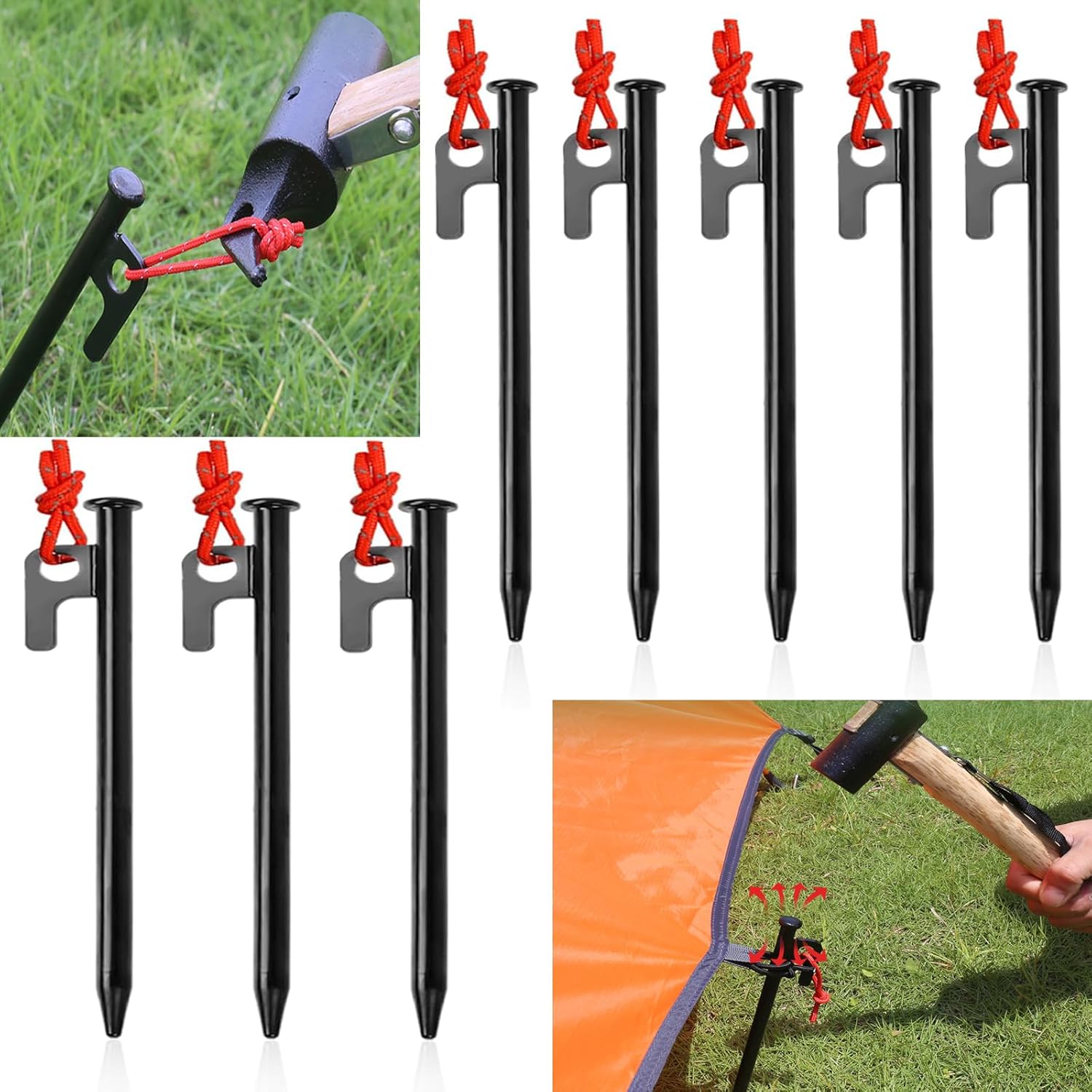 Picchetti Per Tenda In Acciaio - Set Da 8, Lunghi 20 Cm, Per Terreni Duri, Design Con Gancio, Ideali Per Campeggio, Tende E Gazebo, Con Borsa Inclusa - 4