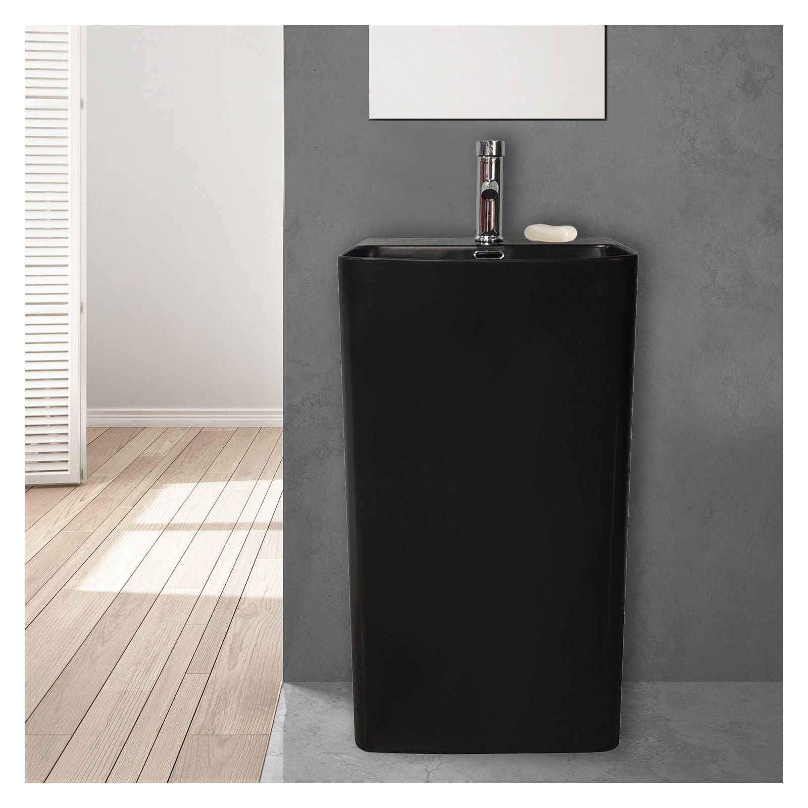 Lavabo colonne en céramique noire 46x85x34cm Leroy Merlin — free download