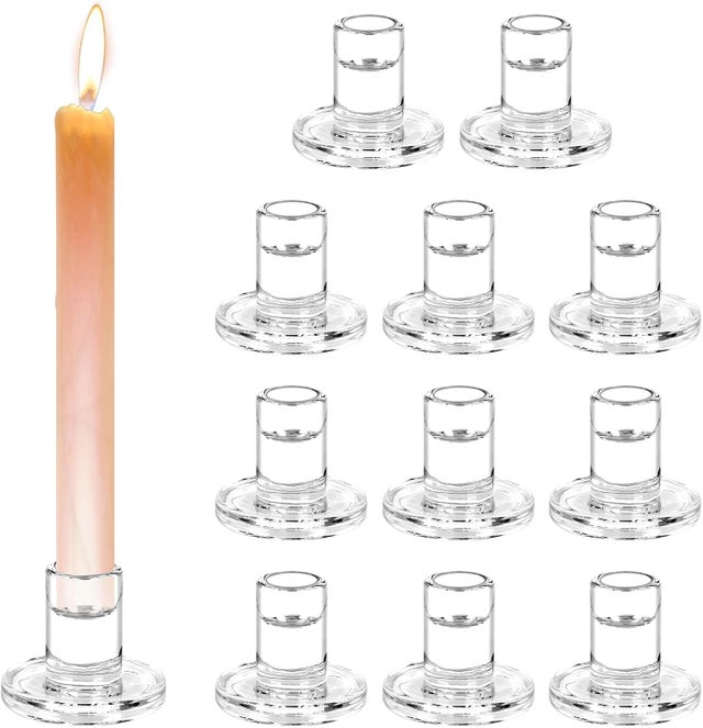 Lot de 12 Bougeoir Verre Chandelier Bougeoir en Verre Transparent Bougies à Réchauds en Forme de Pilier Centre de Table pour la Décoration des Dîners