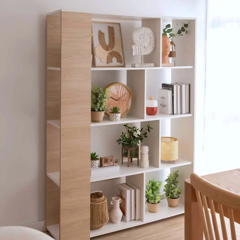 Scaffale Libreria 176x129x28 Cm In Rovere E Bianco – Made In Spain, Separatore D'ambiente