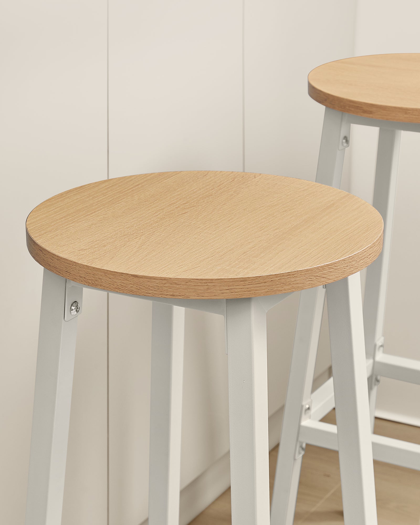 Tabouret de Bar, Lot de 2, Siège Haut, Cadre Métallique, Montage Facile, Hauteur 74 cm, pour Cuisine, Salon, Salle à Manger, Doré Chêne et Blanc - 2