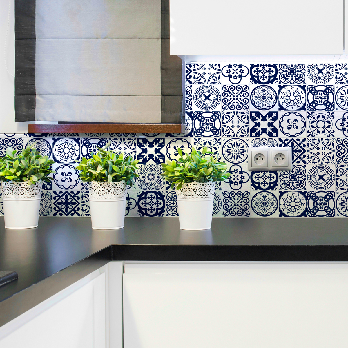 16 vinilo baldosas azulejos adornos florales azules - adhesivo pared - sticker revestimiento - 16stickers15x15cm