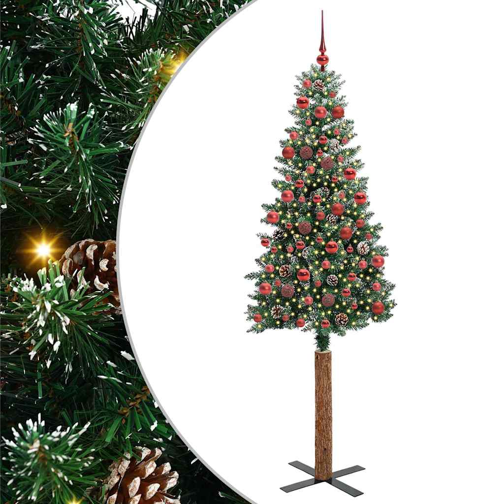 Szczupła Choinka z 300 diodami LED Zielony i Biały 180 cm