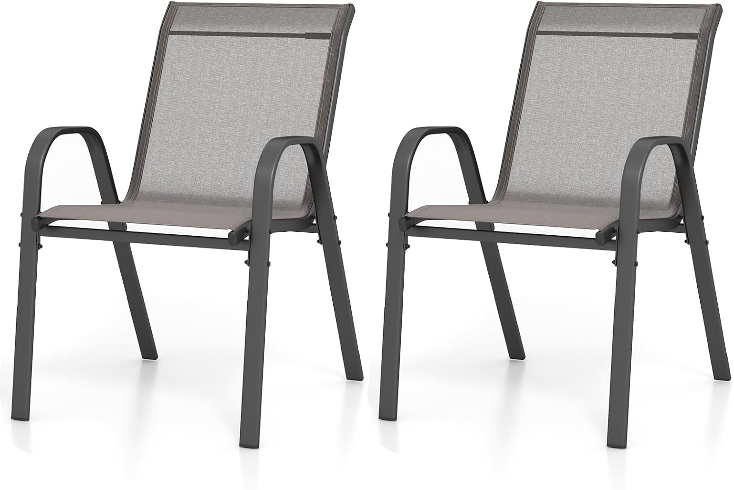 Zestaw 2 Krzeseł Ogrodowych z Metalu i Oddychającego, Antypoślizgowego Materiału Textilene, z Podłokietnikami i Oparciem (61 x 56 x 85,5 cm, Szare)