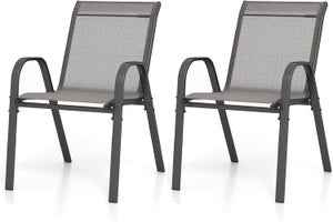 Lot de 2 Chaises de Jardin avec Dossier, Fauteuils Terrace en Textilène,Empilables, Jusqu’à 120kg(55x67x83cm, Gris, 2)