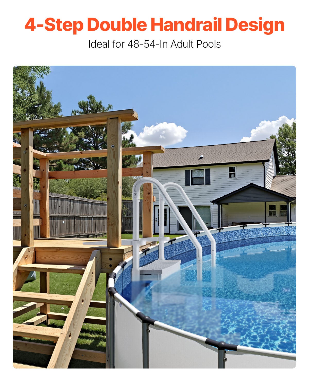 LZQ Échelle De Piscine Inox 4 Marches – 190 Cm, Antidérapante, Charge 150 Kg, Idéale Pour Piscines Enterrées Ou Hors-Sol