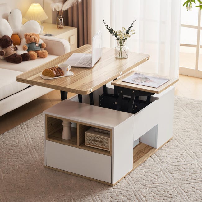 Anhebbarer multifunktionaler Couchtisch mit 2-in-1-Desktop, großer Stauraum, modernes Wohnzimmer, Büro & Freizeit