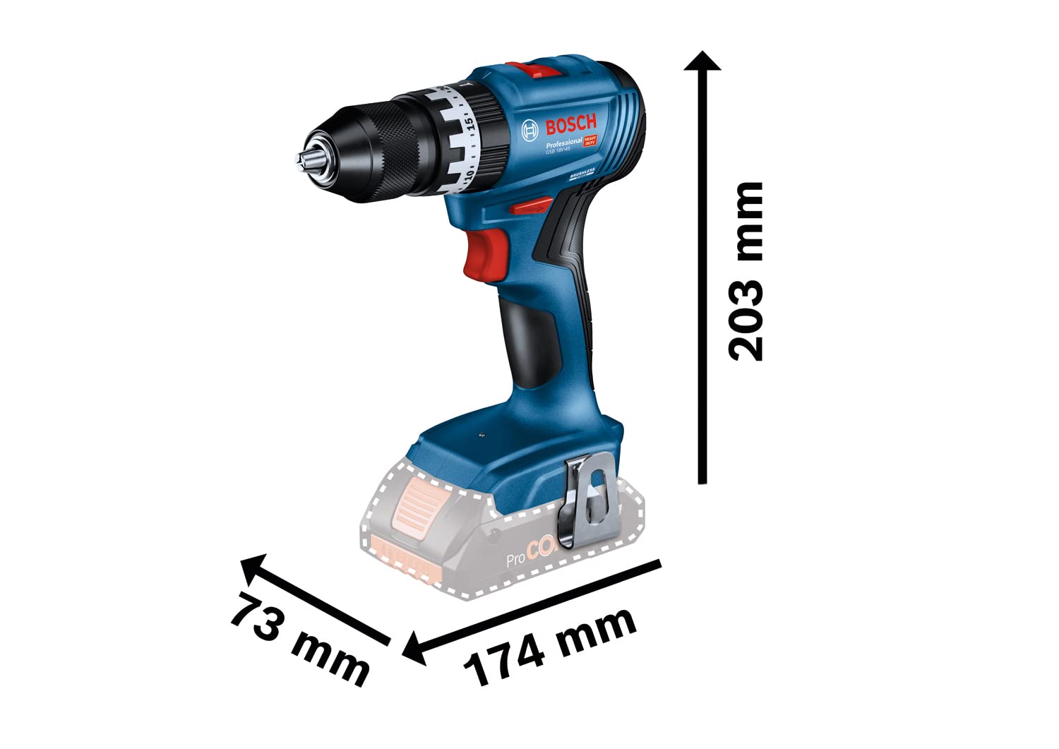 Bosch Professional 18V System Trapano Avvitatore con Percussione a Batteria GSB 18V-45 (Velocità di Rotazione di 1.900 giri/min, senza Batterie e Car - 7