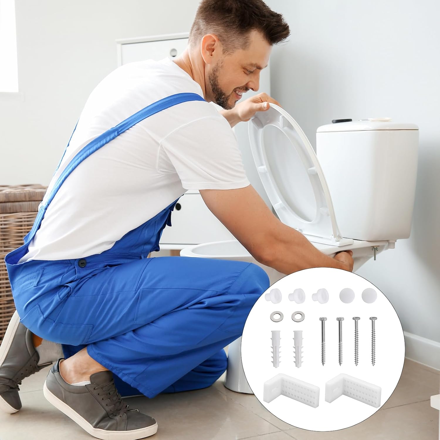 Kit Fixation WC au Sol,Vis Fixation WC, Fixation sur Pied Toilet, Support de Montage pour Fixation/Pièces de Rechange(Vis 60mm) - 4