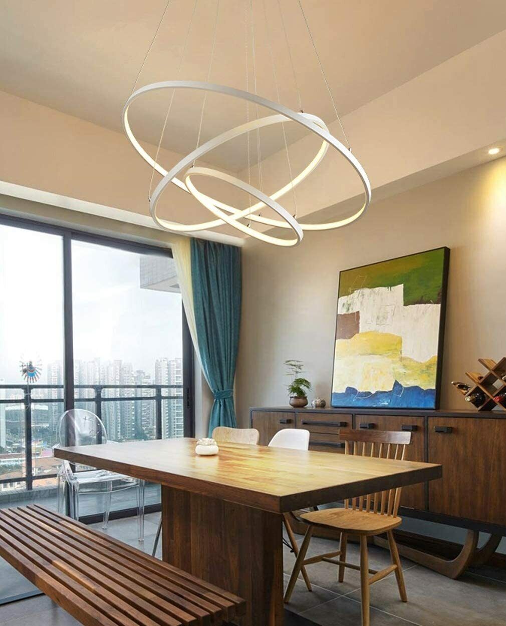 Maka lampadario Lampada da cucina soggiorno ristorante a sospensione bianco da soffitto anelli sospesi led moderno luce 48w Luce Naturale 4000K - 4