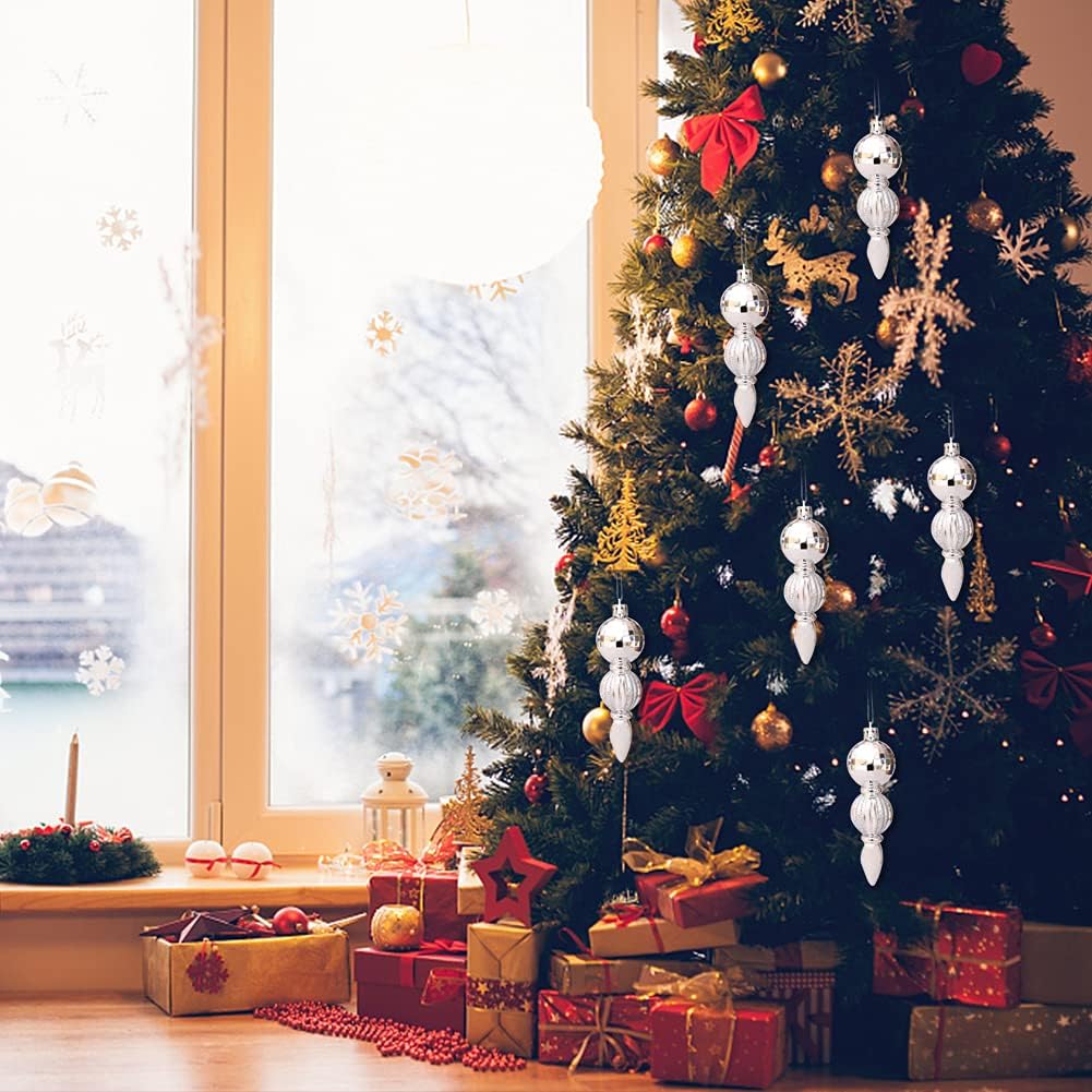 Bolas de Natal, enfeites para árvore de Natal, 6 peças, pingentes decorativos longos para árvore de Natal - 5