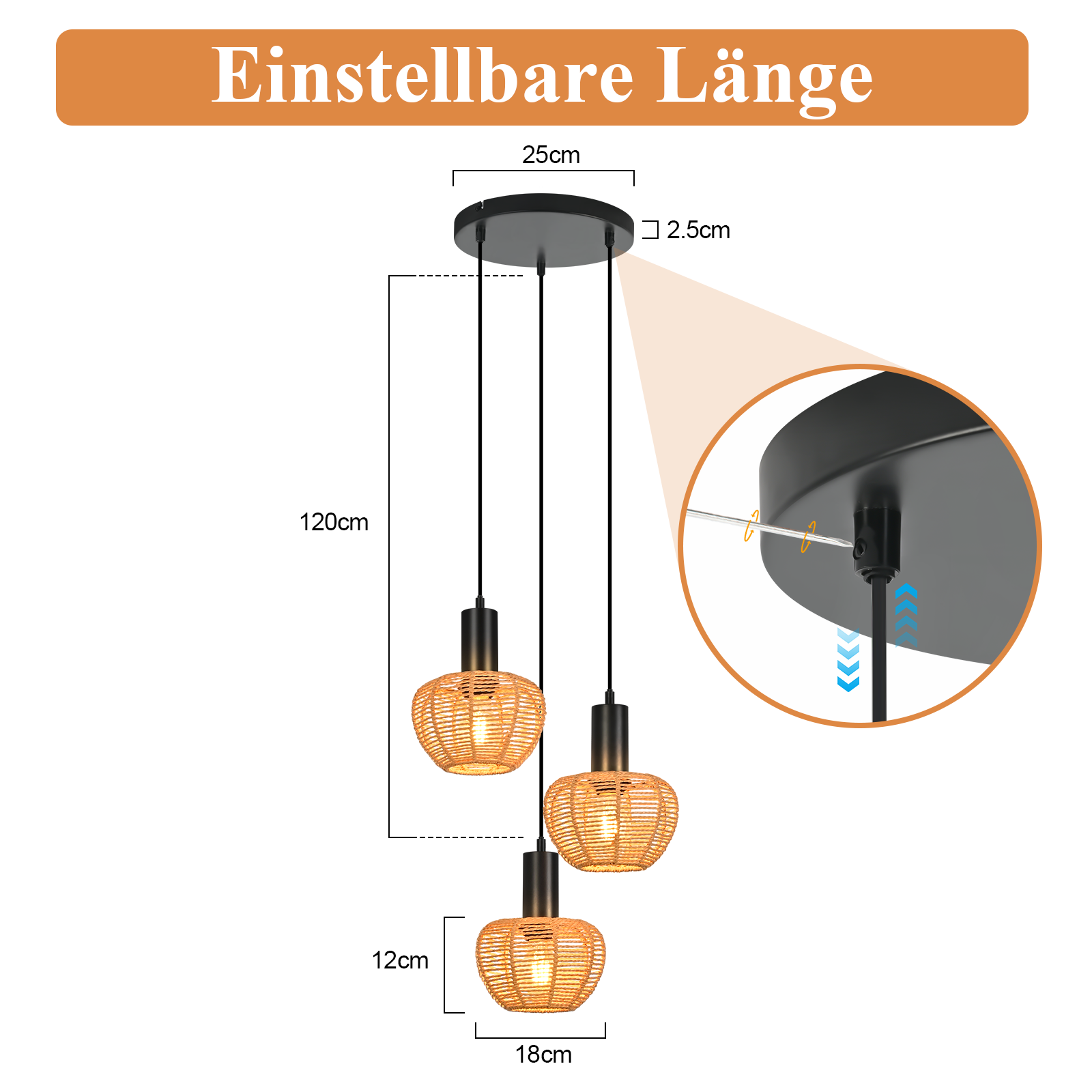 ZMH Czarna lampa wisząca w stylu vintage z trzema żarówkami E27 (żarówki nie są dołączone) - 3
