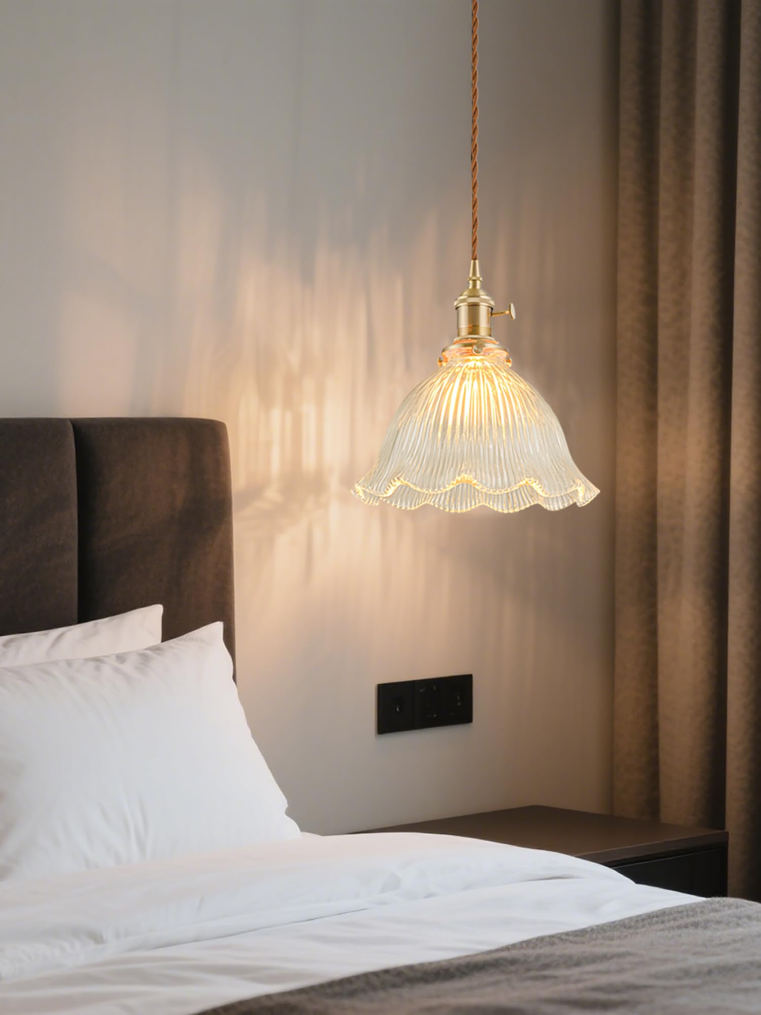 Minimalistyczna lampa wisząca do sypialni, żyrandol ze szkła vintage, 23 x 22 cm, przezroczysta, 220 V, oprawka E27 (brak w zestawie), podstawa 12 cm - 2