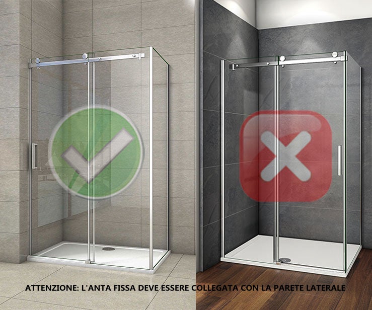 195 cm Box Doccia Angolare Porta Scorrevole con Parete Laterale 120x80 cm Vetro 8 mm Temperato Trasparente Anticalcare Telaio Cromato Lucido - 6