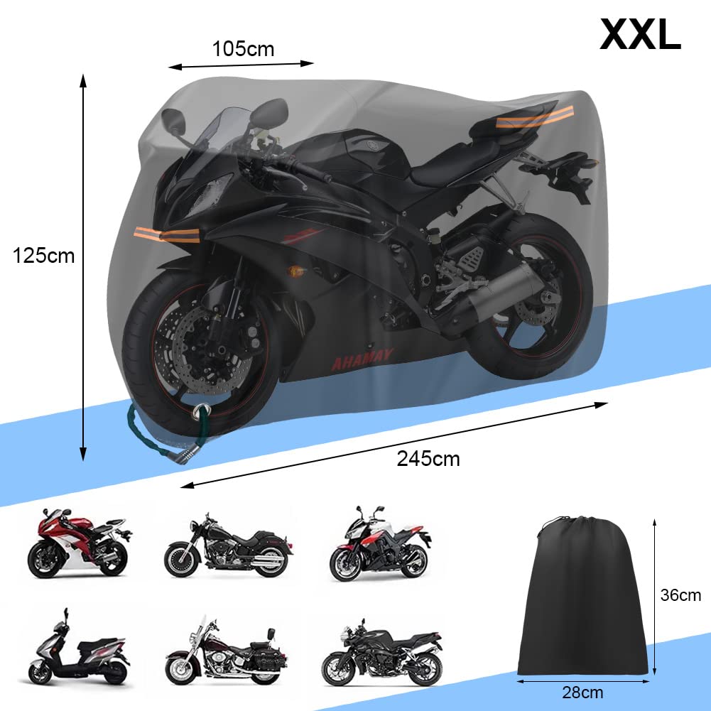 Copertura Protettiva per Moto, 210T Oxford Telo Moto Esterno Impermeabile, con Fori per Lucchetto e Riflettente, Anti-polvere UV(245 * 105 * 125cm) | Leroy Merlin
