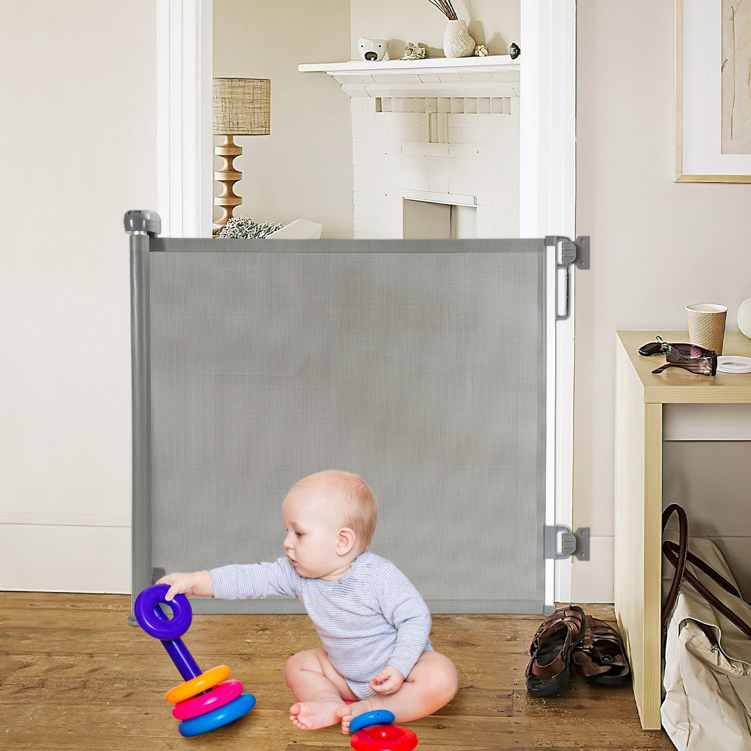 Barrera de seguridad ampliable, barrera de escalera, barrera de seguridad, para bebés y mascotas de 0 a 180 cm, gris