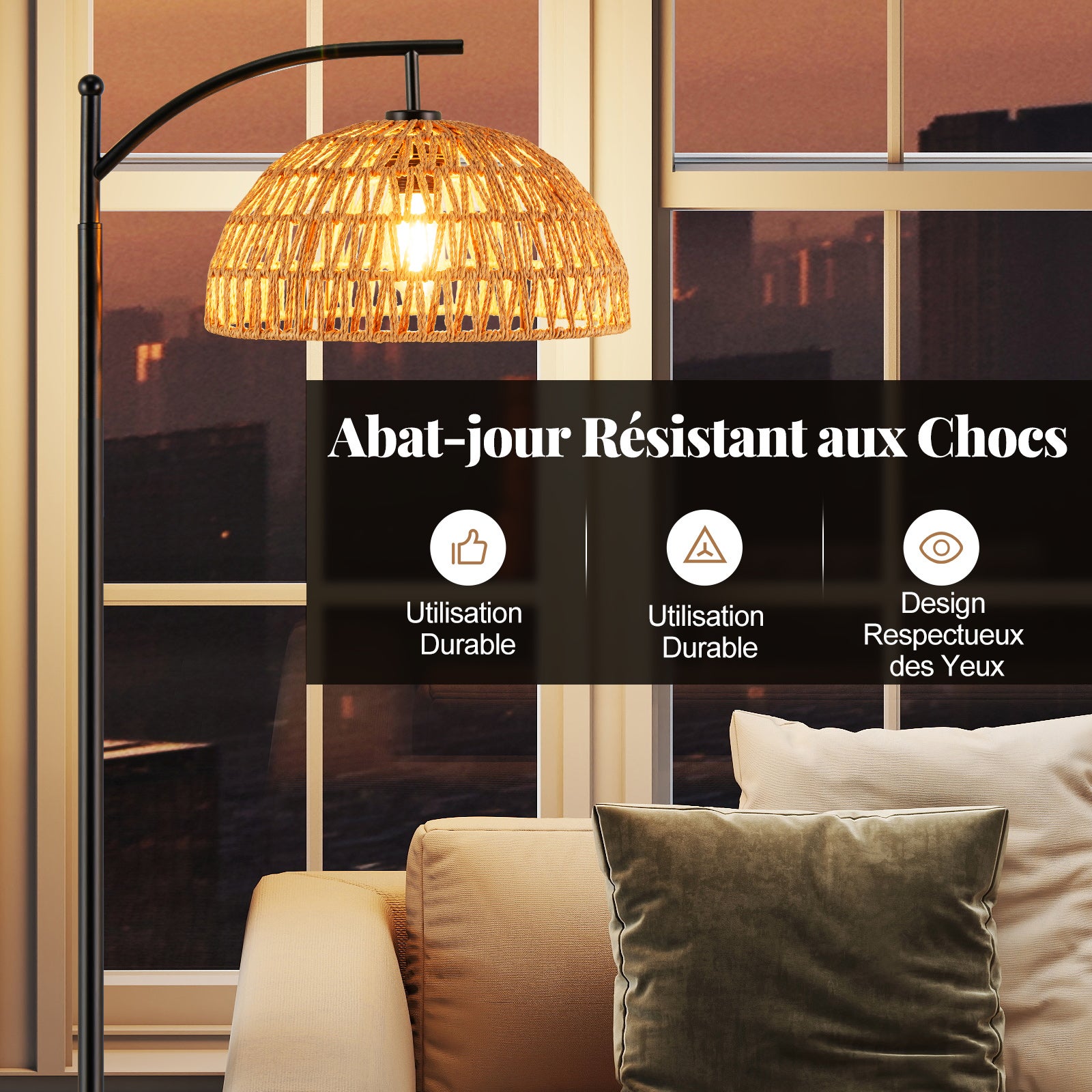 Lampadaire Arc Moderne 160 CM avec Abat-Jour Suspendu, Douille Standard E26 et Interrupteur à Pédale, Lampe Debout pour Salon, Chambre - 4