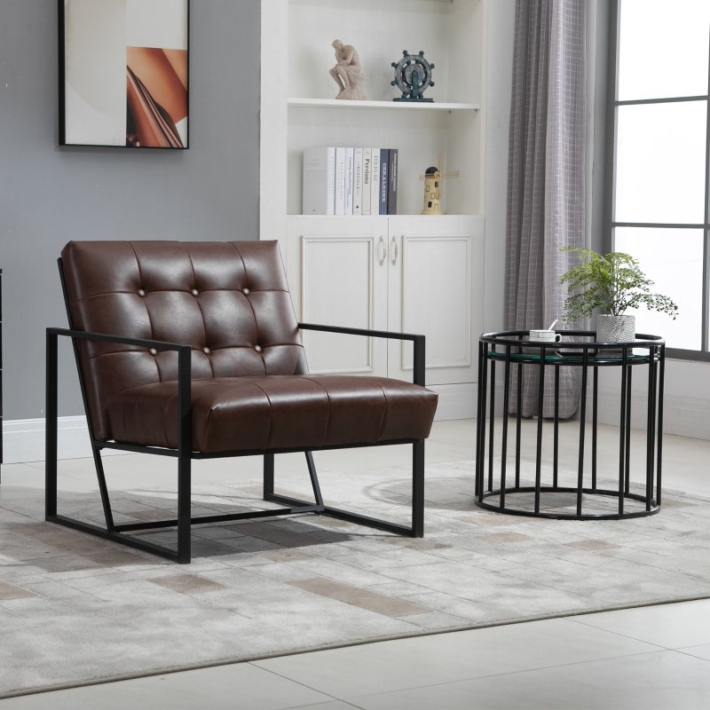Fauteuil de salon Chesterfield Fauteuil Relax Assise Dossier capitonnés Structure métal Noir revêtement synthétique Chocolat - 2