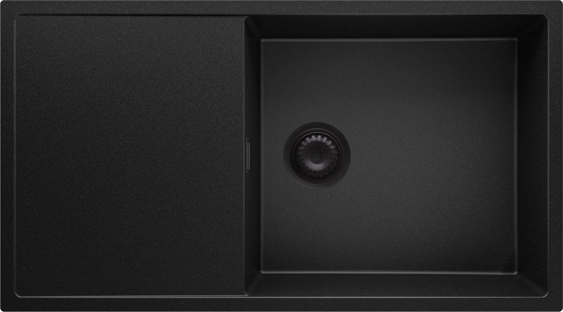 Evier Cuisine en Granit Tout Noir 90x50cm, Lavabo 1 bac + Kit de Vidage