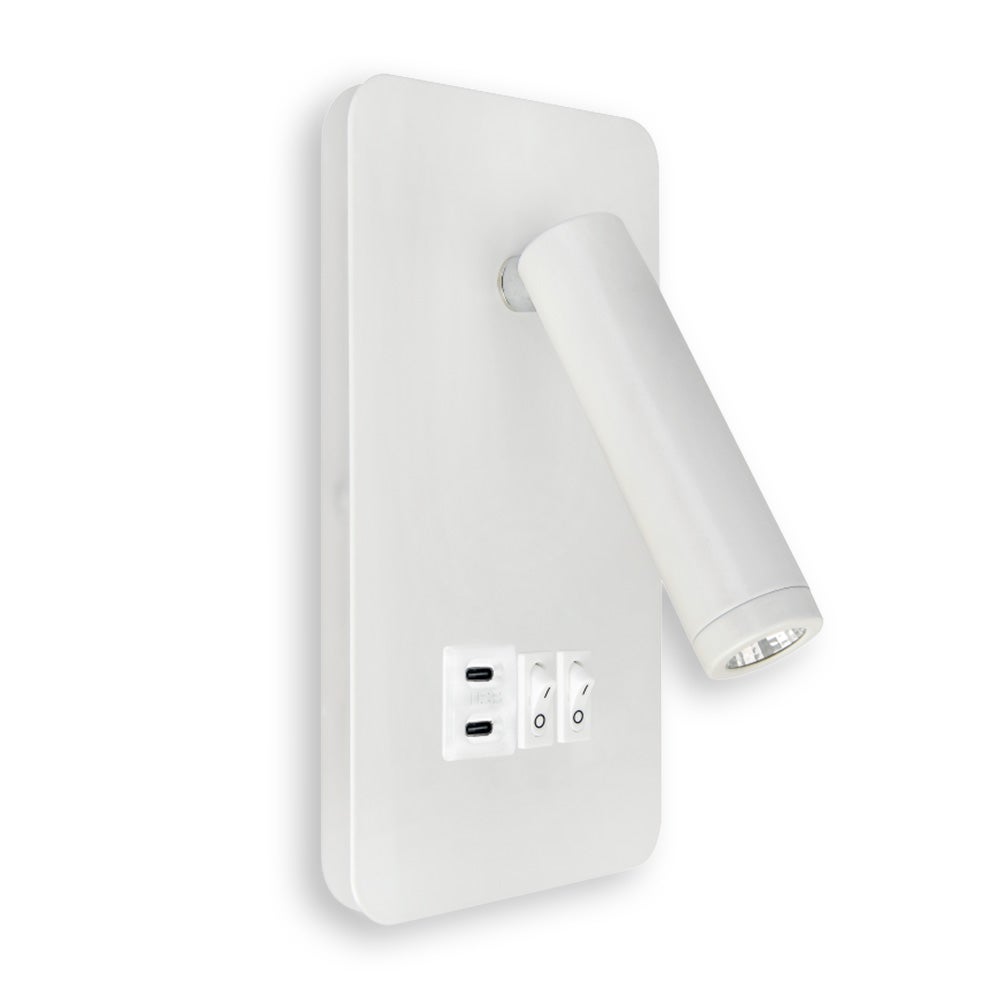 Kinkiet LED lampka do czytania z włącznikiem 10W +3W, 700lm, 4200K, z ładowarką 2x typ C, biały, lampka nocna