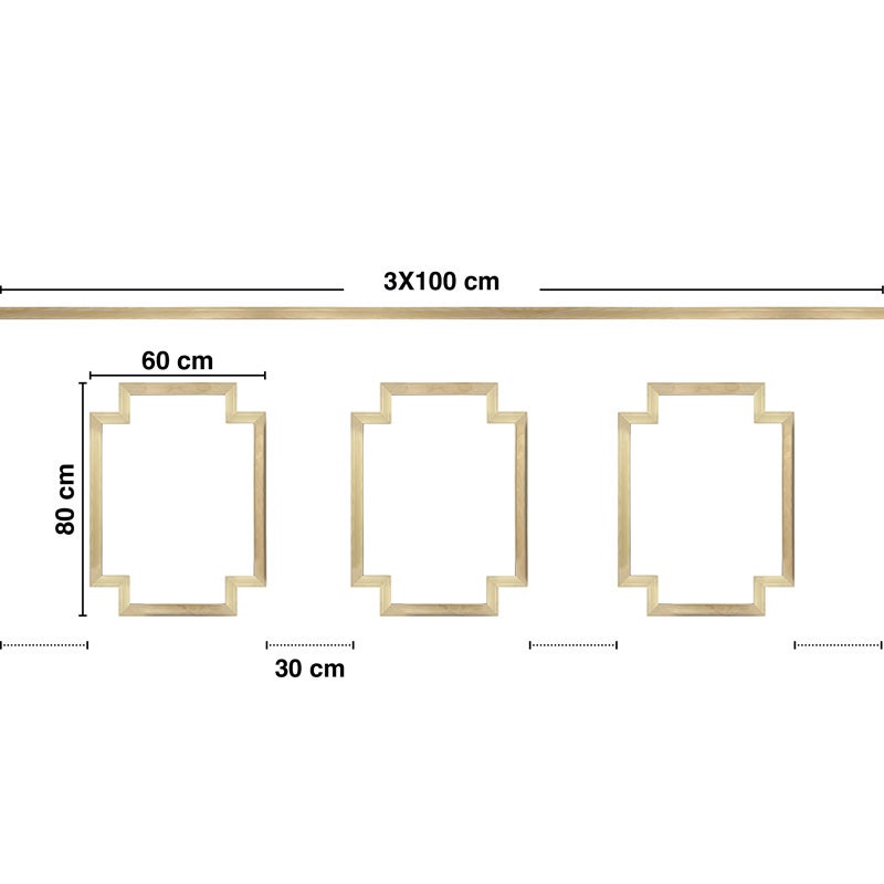 Kit de 3 moulures murales en bois - Pin des Landes - Prêt à coller et peindre - Salomé - 3 mètres - Fabrication française - 3