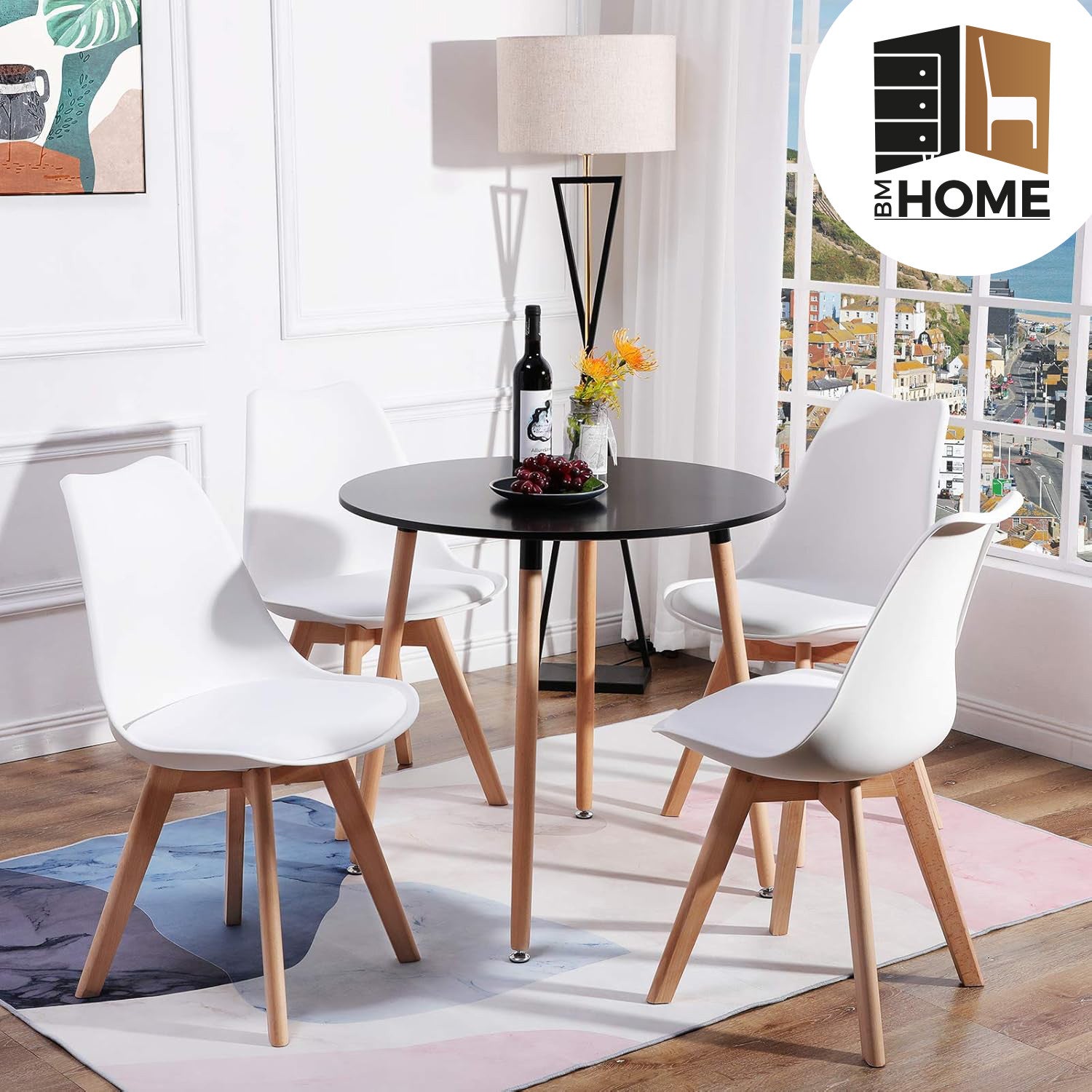 4 chaises tulipes salle à manger scandinaves bm home salle de bureau, pieds en bois de hêtre massif, couleur taupe