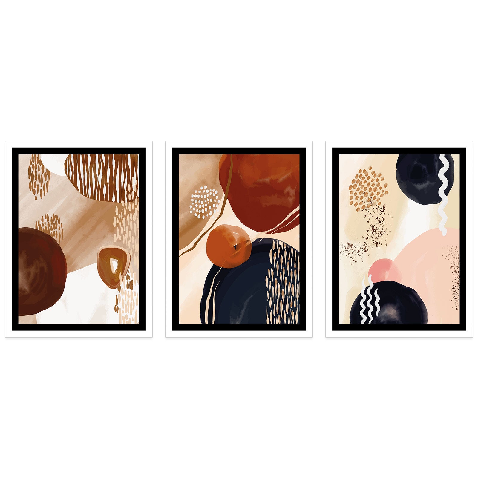Lot de 3 Affiches / Posters Triptyque - Abstrait boho 3617689692449 - Bordure Noire et Blanche - 3 Affiches - 40x50 cm (Cadres non fournis) - 4