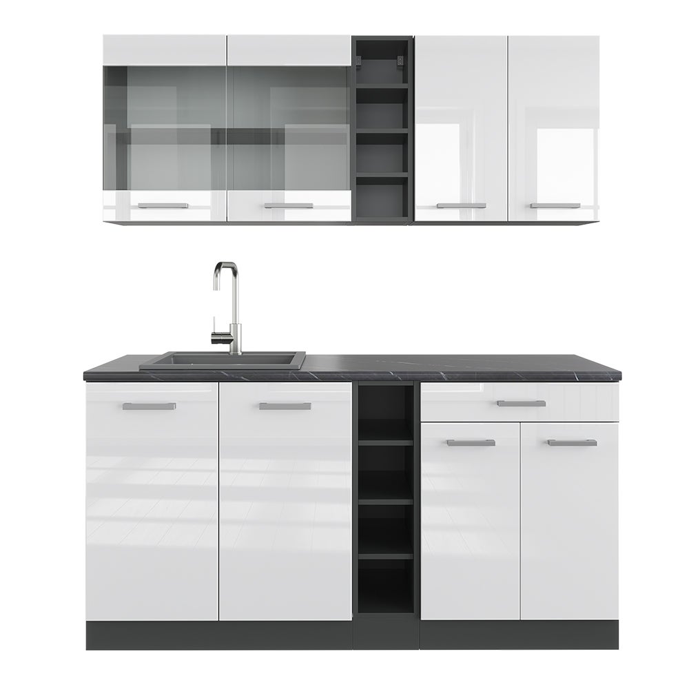 Vicco Pojedyncza kuchnia R-Line, Biały wysoki połysk/antracyt, 160 cm , BP Antracyt