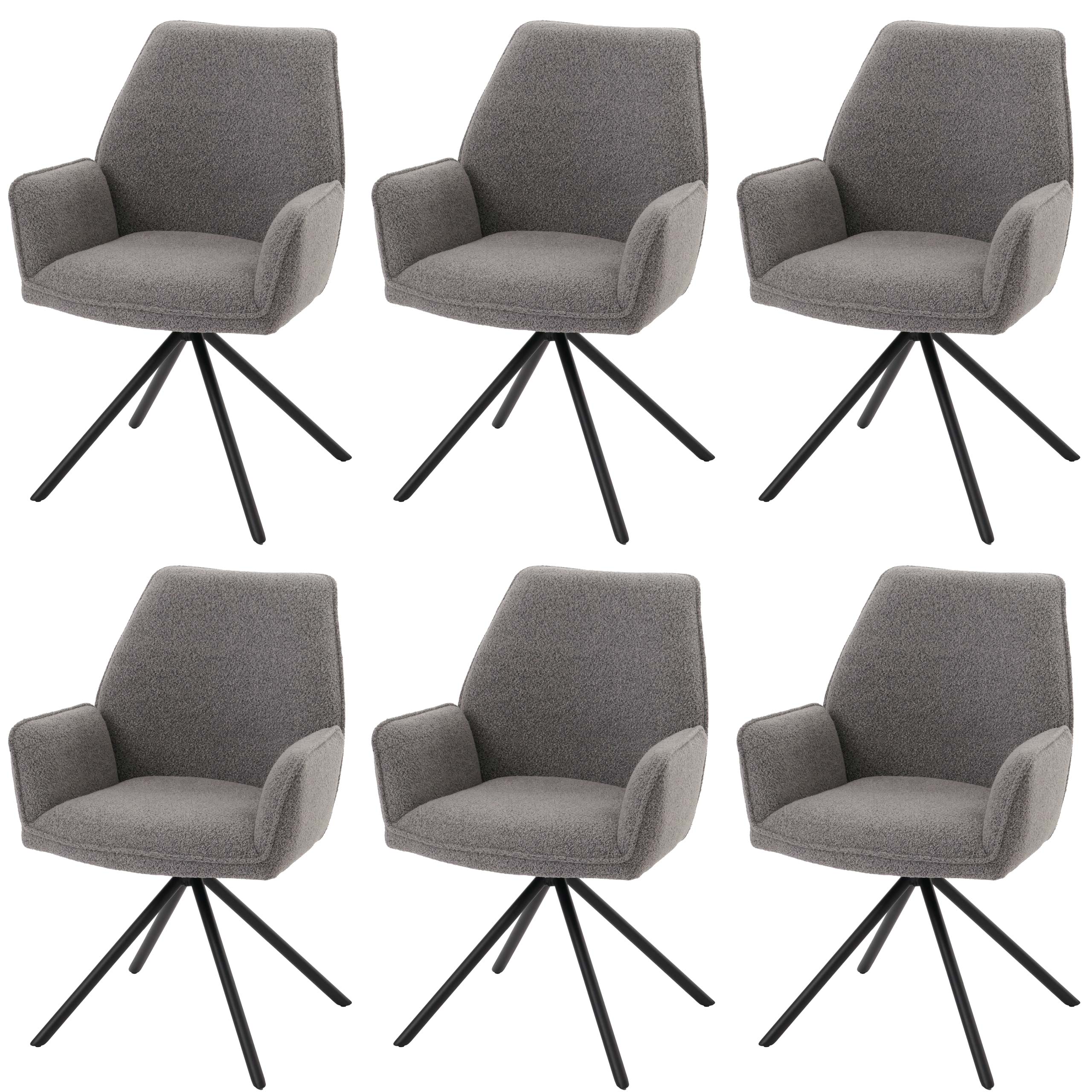 Zestaw 6 krzeseł do jadalni HWC-G67, podłokietnik krzesła kuchennego, pozycja obrotowa automatyczna, tkanina bouclé Oeko-Tex MVG ~ jasnoszary