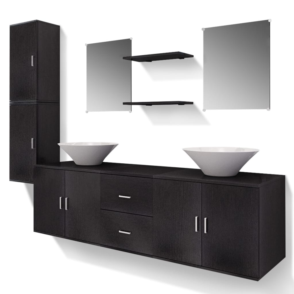 Mobilier de salle de bain avec lavabo 9 pcs Noir - 2