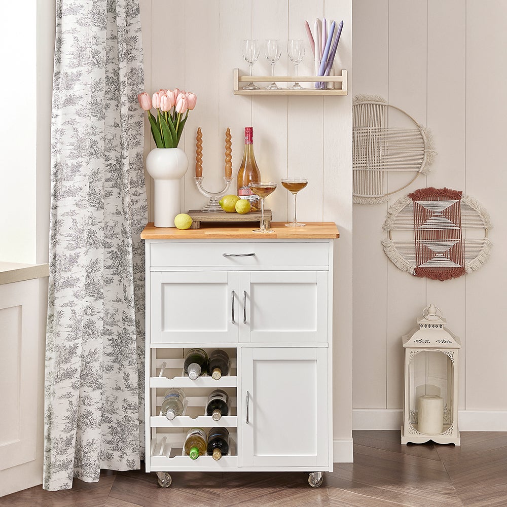 SoBuy Desserte de Cuisine avec 2 Portes et 2 Étagères, Chariot de Rangement sur Roulettes, 55x38x84 cm, Blanc FKW45-WN - 2