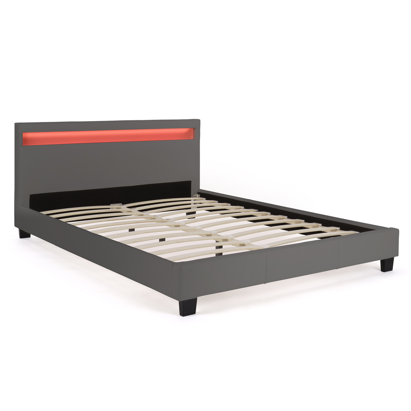 Lit double NEO avec tête de lit LED intégrées et sommier 140 x 190 cm PVC gris - 5