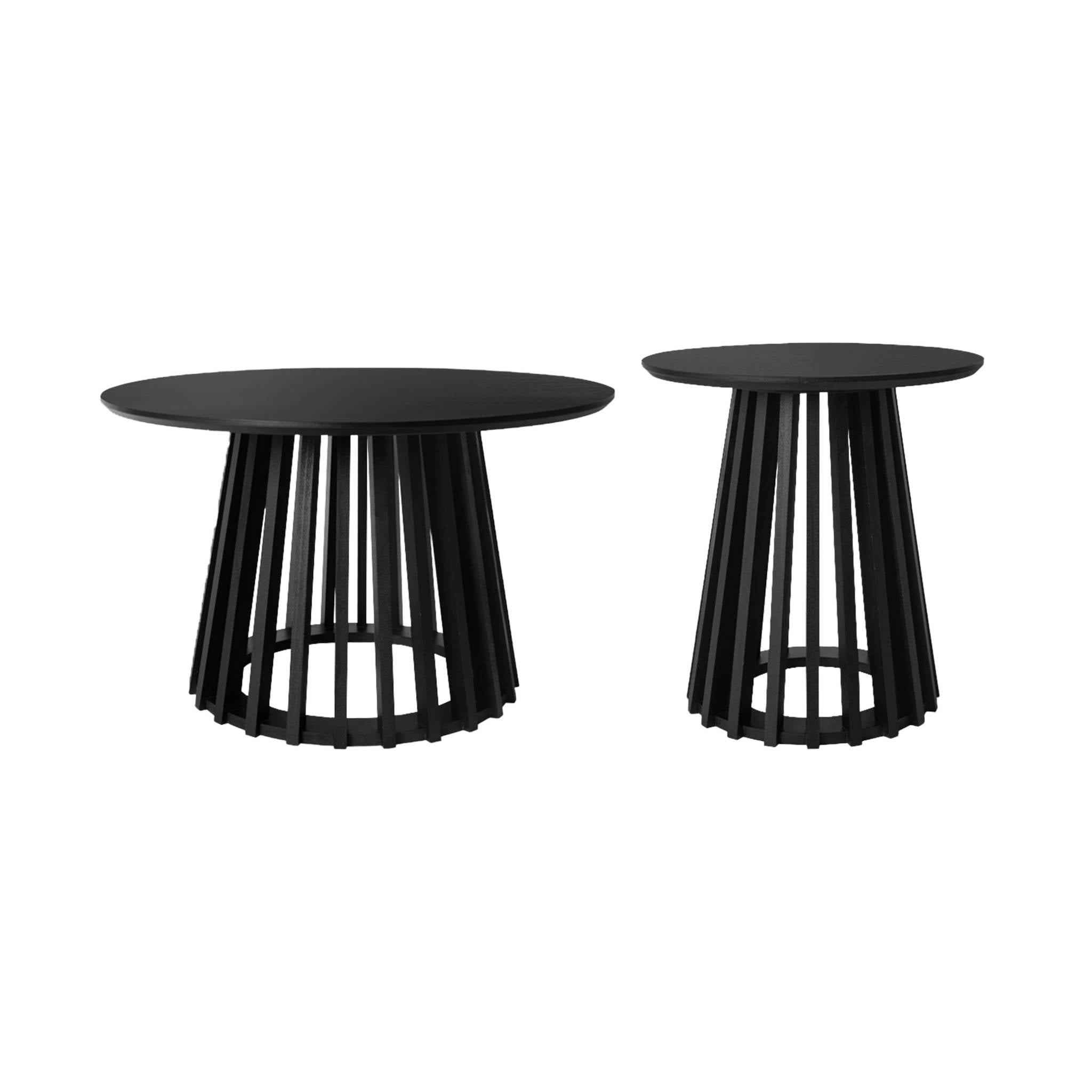 Set De 2 Tables Basses Rondes Plateau Effet Bois Chêne Et Pieds En Bois De Sapin. 40cm Et 60cm - Table Basse