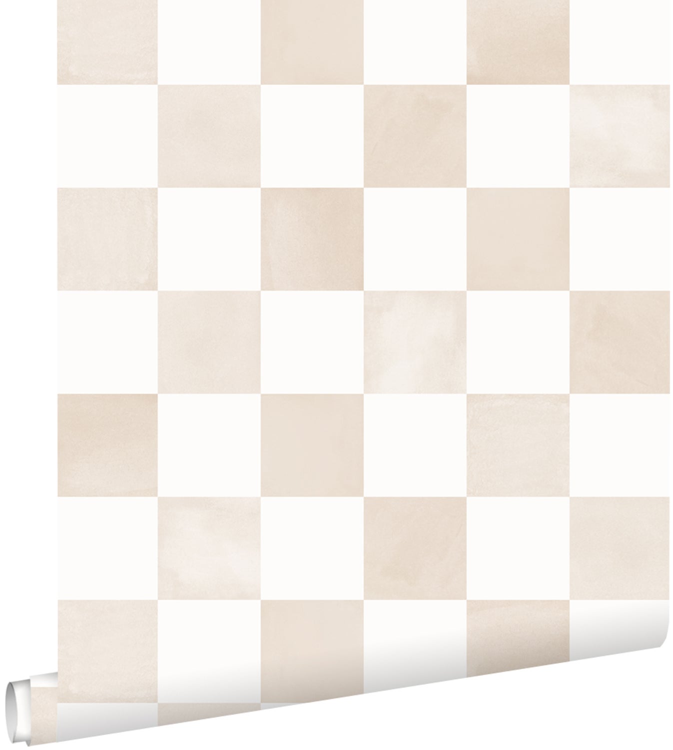Tapeta motyw kratki beżowymIbiałym - 53 cm x 10.05 m - ESTAHOME