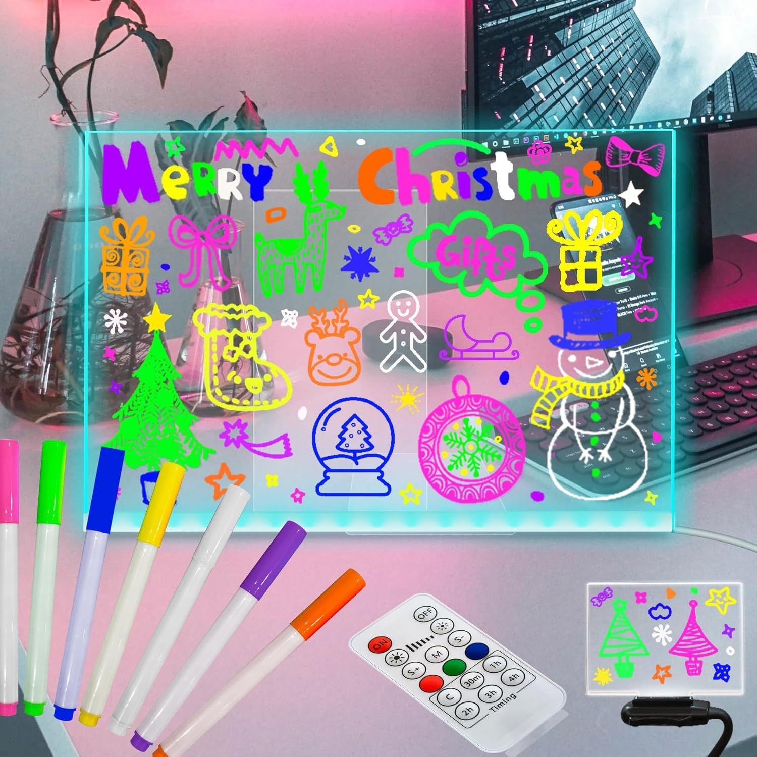 Tableau blanc lumineux avec écran fluorescent – avec télécommande et ...
