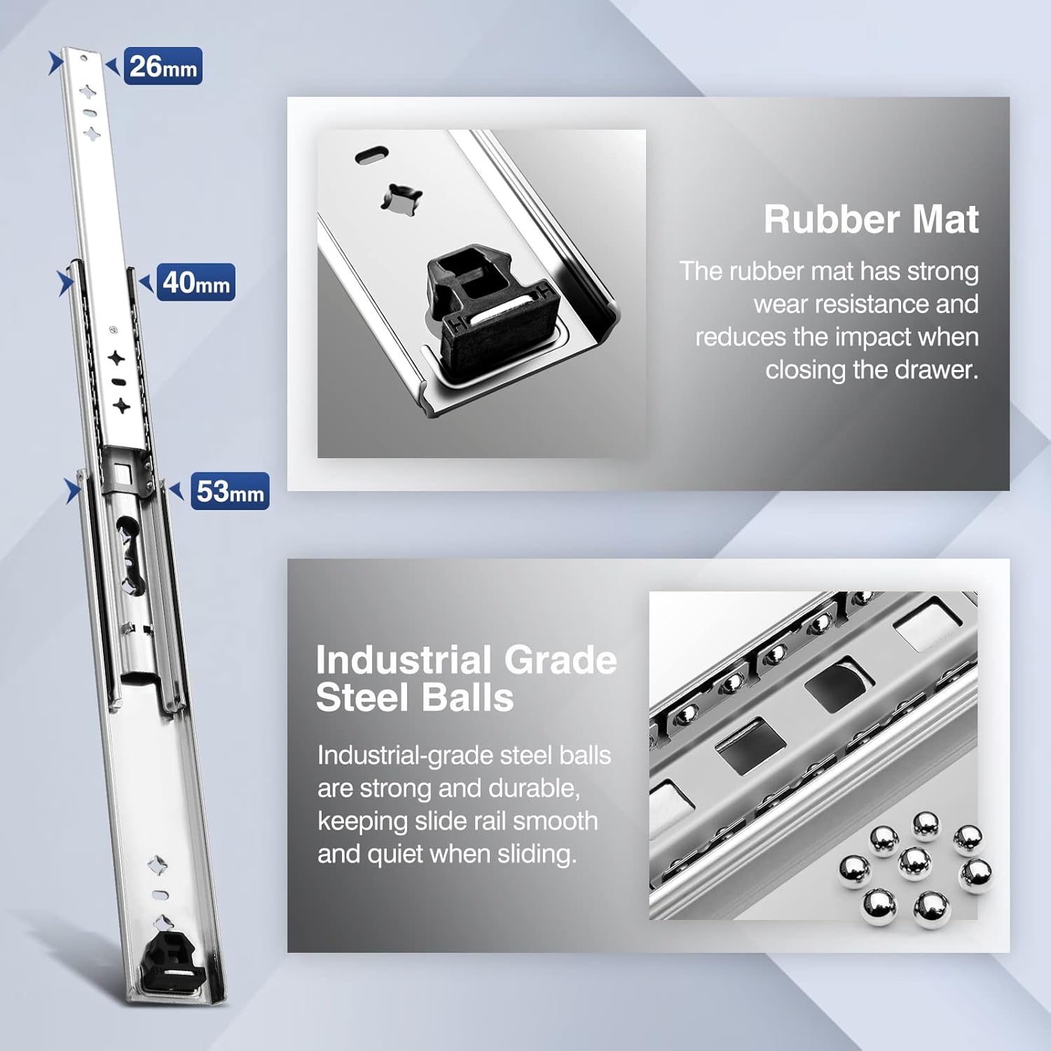Glissière Tiroir Charge Lourde 120kg - Coulisse Tiroir avec Amortisseur, 500mm, Roulement à Billes, 1 Paire - 7