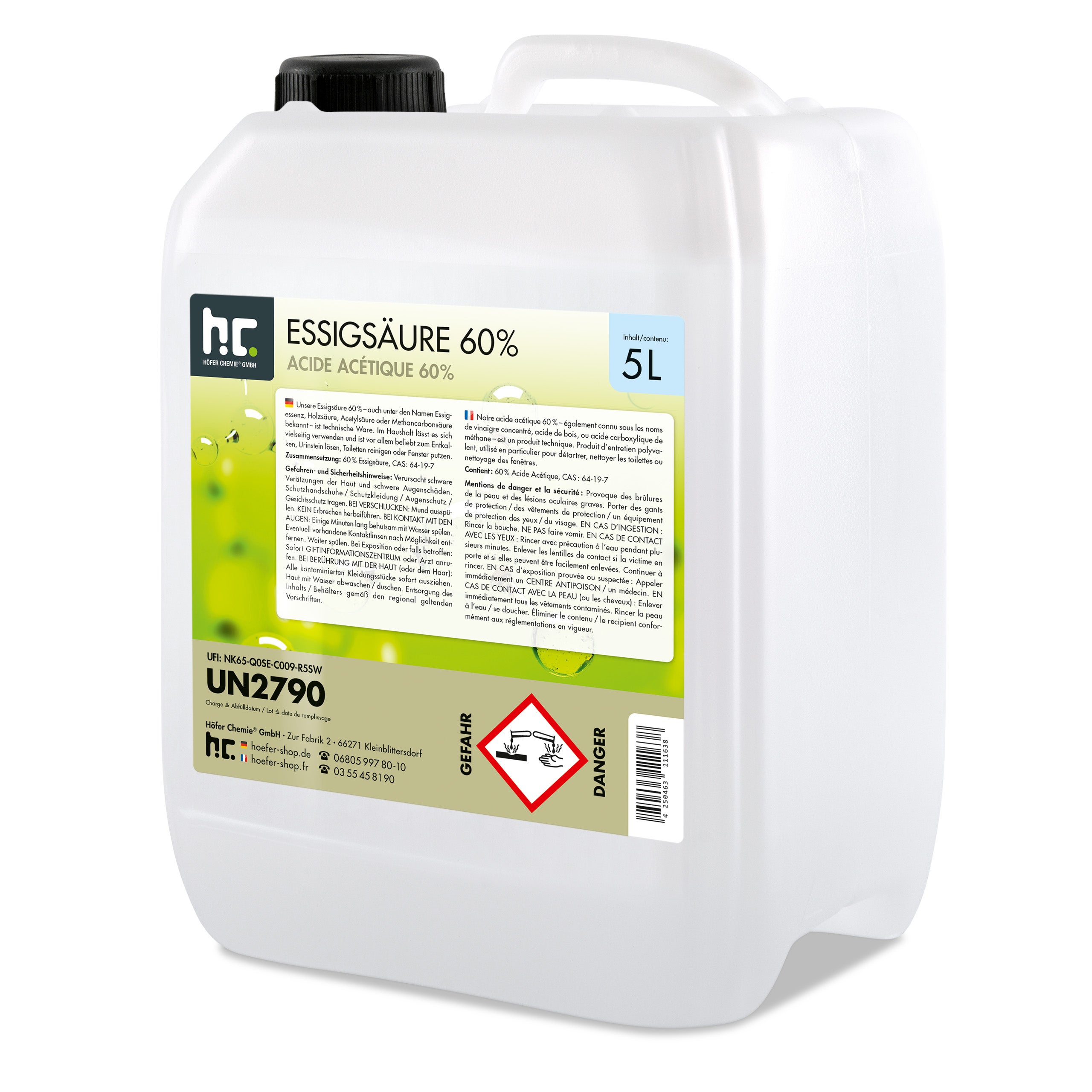2 x Acide Acétique 60% Höfer Chemie® en bidon de 5 L - 2