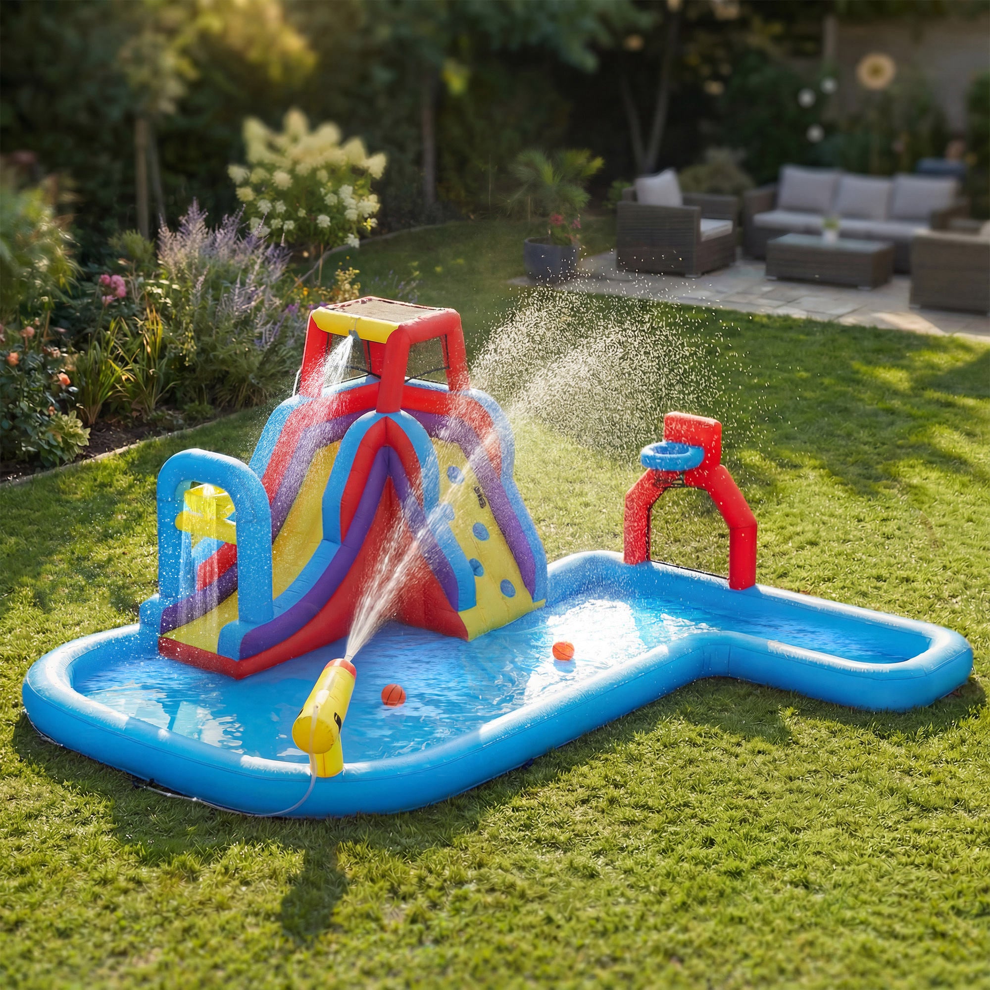 Castelo insuflável aquático AIYAPLAY em tecido Oxford multicolorido 470x445x205 cm - 2