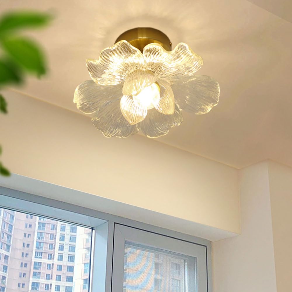 Nowoczesna lampa sufitowa LED w kształcie płatka [mosiądz + przezroczysty], ochrona oczu w pełnym spektrum [światło trójkolorowe], 220 V, gniazdo E27