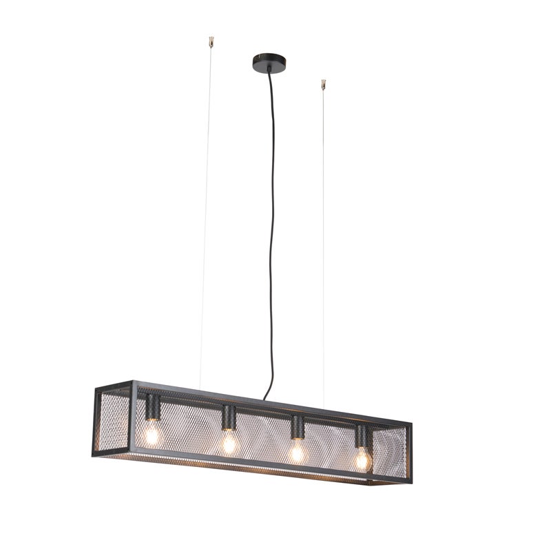 Qazqa przemysłowy lampa wisząca do stołu jadalnego - Cage_wire - czarny, max. 40w, e27, z 4 punktami świetlnymi, 99.5cm