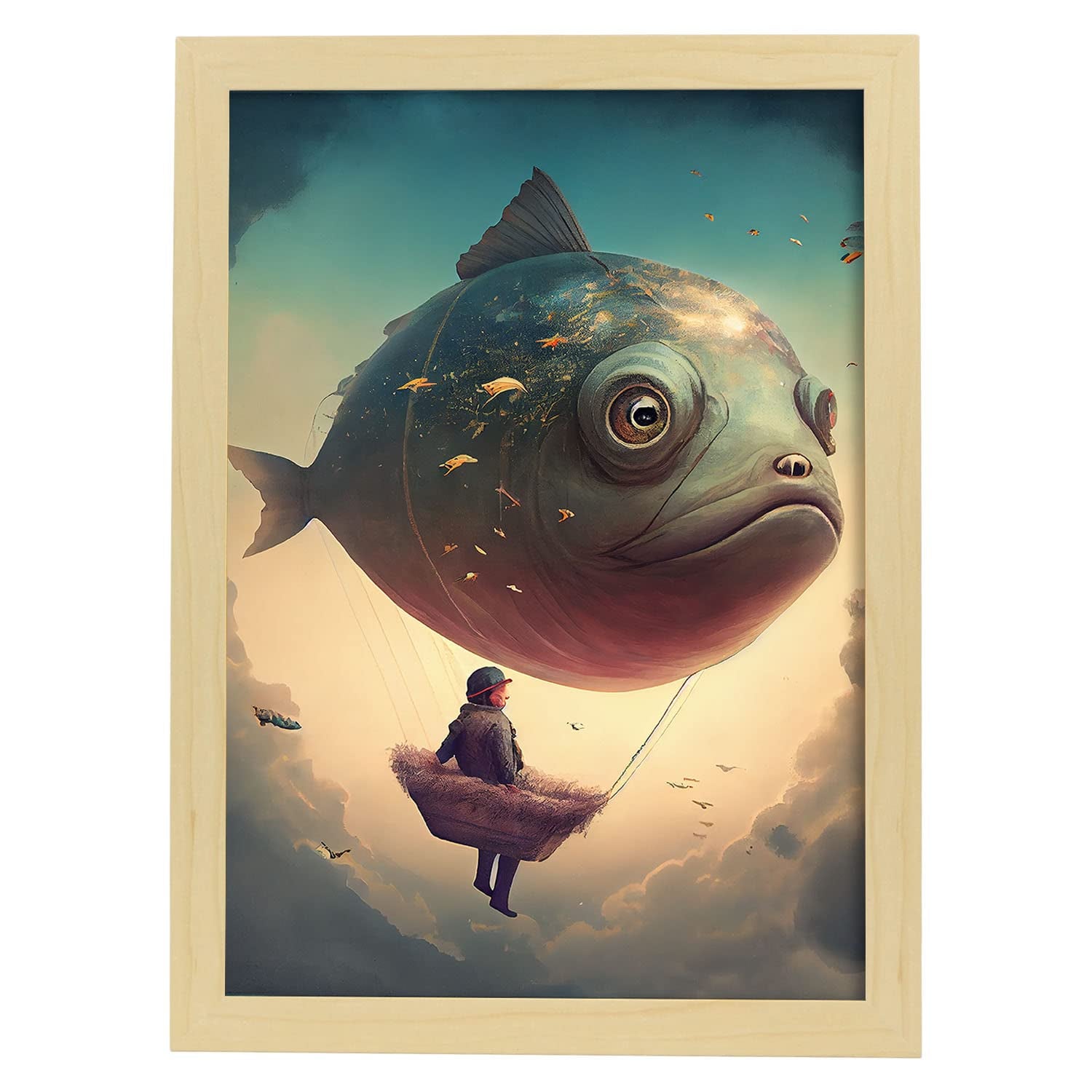 Nacnic poster pez zepelín en estilo surrealismo cinematográfico ilustraciones y grabados de historieta abstracta y artística para a3 marcos madera