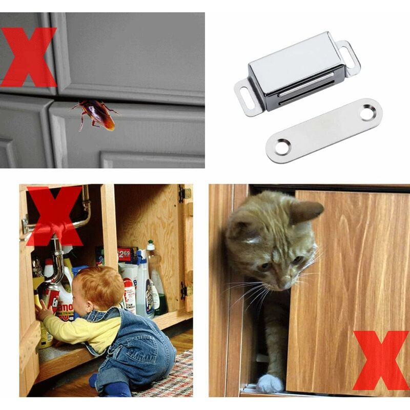 Magnétiques Meuble Aimant de Porte 10kg Puissant Acier Inoxydable Aimant de Placard Aimant Porte Placard (6 Pièces)(vis en acier inoxydable) - 4