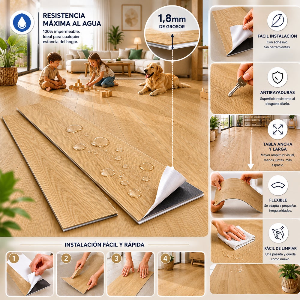 Arquiservi® - Piso Vinílico Autoadesivo em PVC Carvalho Dourado 2,5 m² - Sala de Estar e Quarto | Instalação Sem Obras - 2