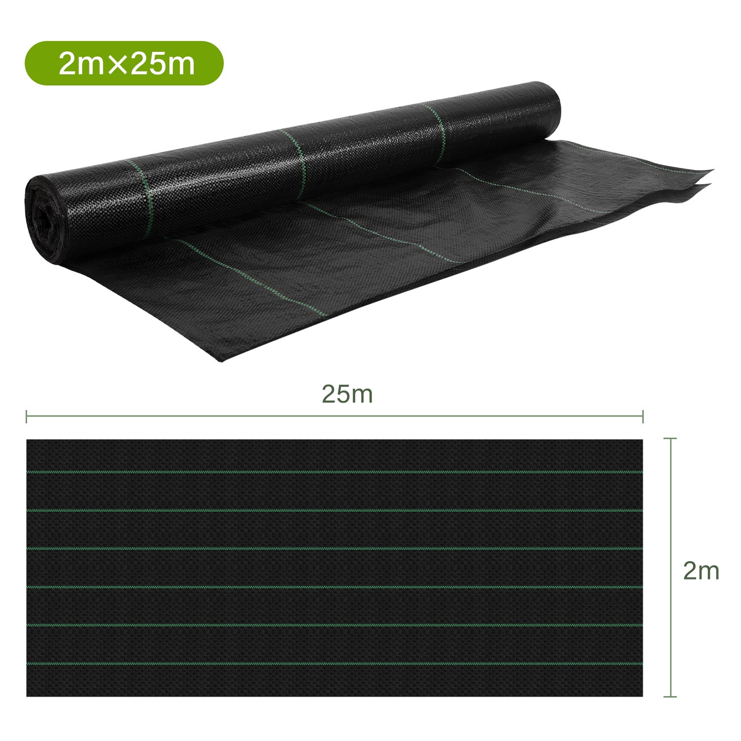 Toiles de Paillage 2m x 25m, Toile Anti Mauvaises Herbes Jardin, Bache Noire Agricole, Barriere Anti Racine, Tissu Perméable à l'eau - 2