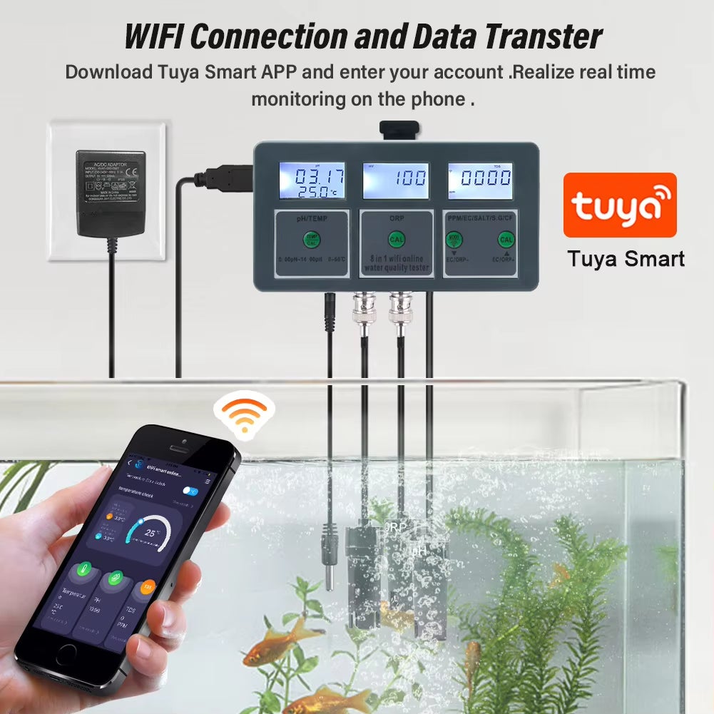 Testeur de qualité de l'eau WIFI 8 en 1 pour PH EC TDS ORP CF Température Salinité - 2