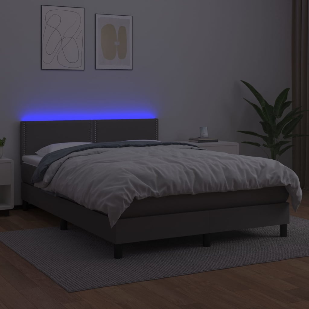 Sommier à lattes de lit avec matelas et LED Gris 140x200 cm vidaXL - 5