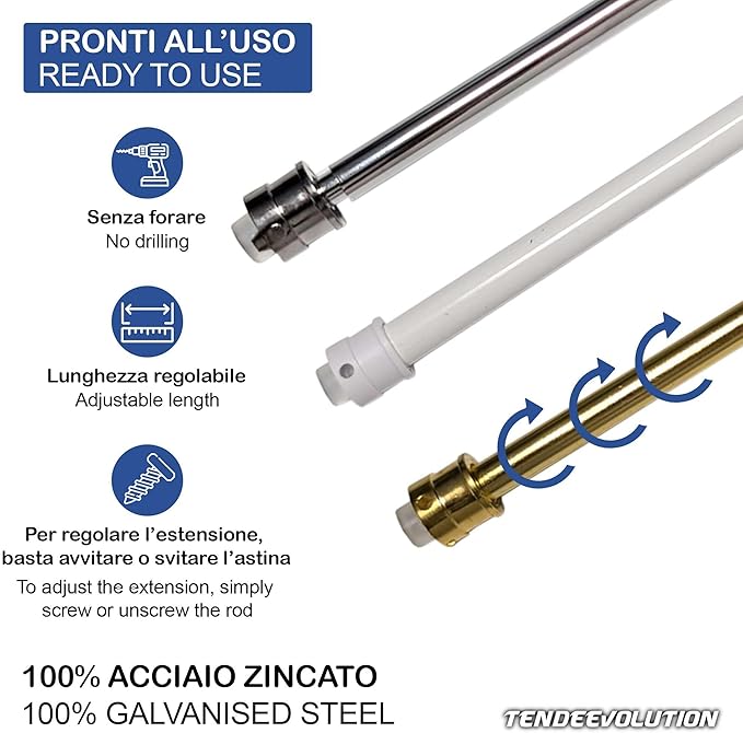 Haste de mola em aço galvanizado - Varas de pressão extensíveis 37-63cm - Cor branca - 3