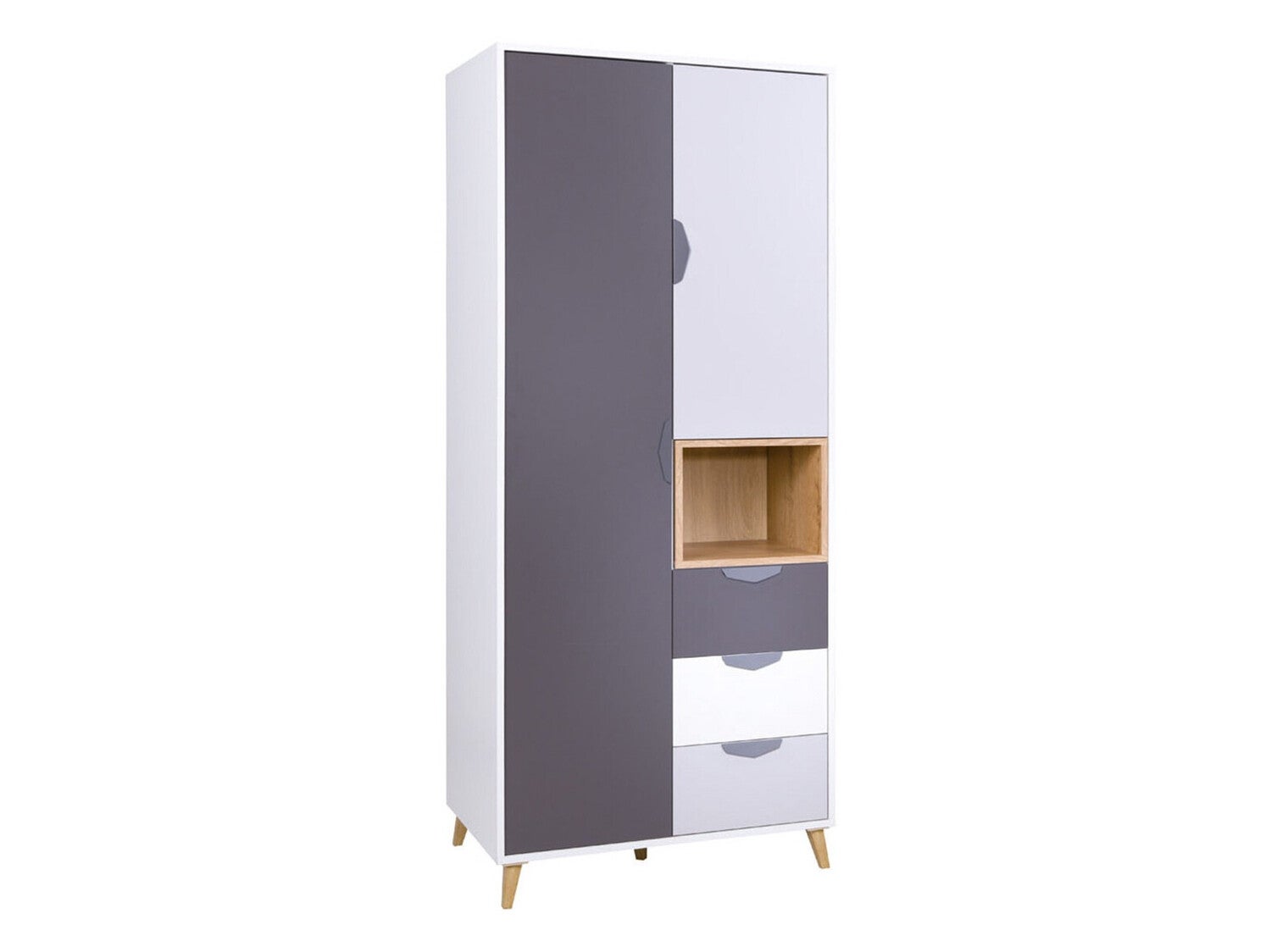 Armoire Rangement Rayen Gris - 105x161x45 Cm - 6 Étages, Barre Suspension Et Poches - Idéale Dressing Ou Garage