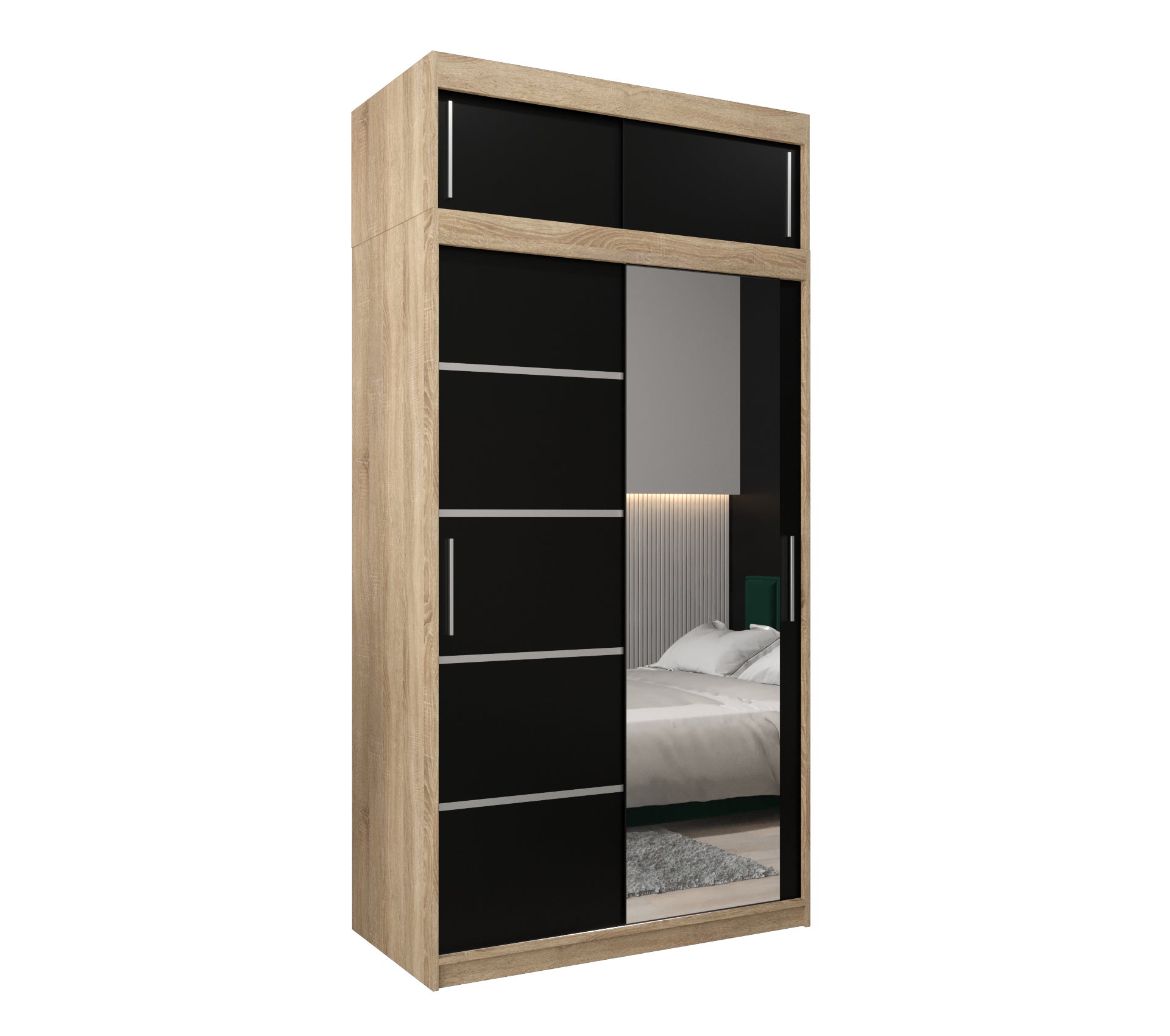 Szafa przesuwna z nadstawką garderoba Verona 2 120 x 62 x 240 cm Sonoma + Czarny - Abiks Meble